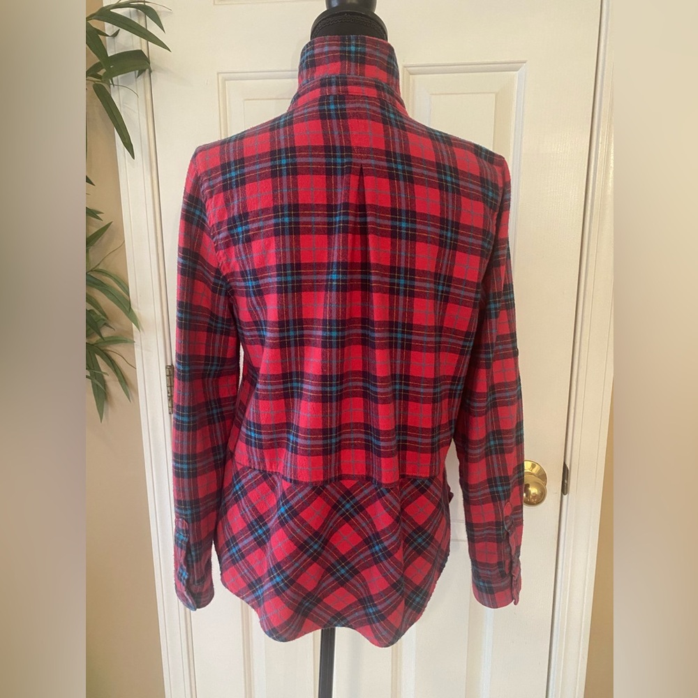 Sundance Red and Blue Plaid Peplum Shirt. - Picture 4 of 10
